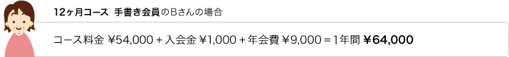 12R[X 菑B̏ꍇ@R[X\54,000+\1,000+N\9,000=1N\64,000