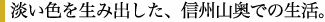 淡い色を生み出した、信州山奥での生活。